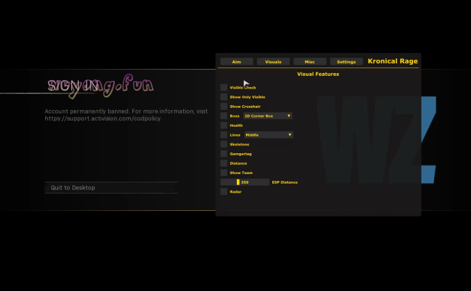 使命召唤16:现代战争 免费辅助 自瞄 | 视觉 | 杂项 | 设置 v1.64.3